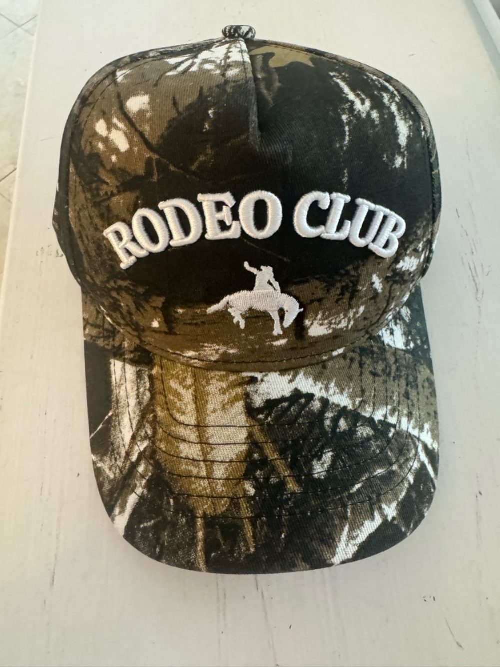 Rodeo Club Embroidered Camo Baseball Cap - White Logo - Stagecoach